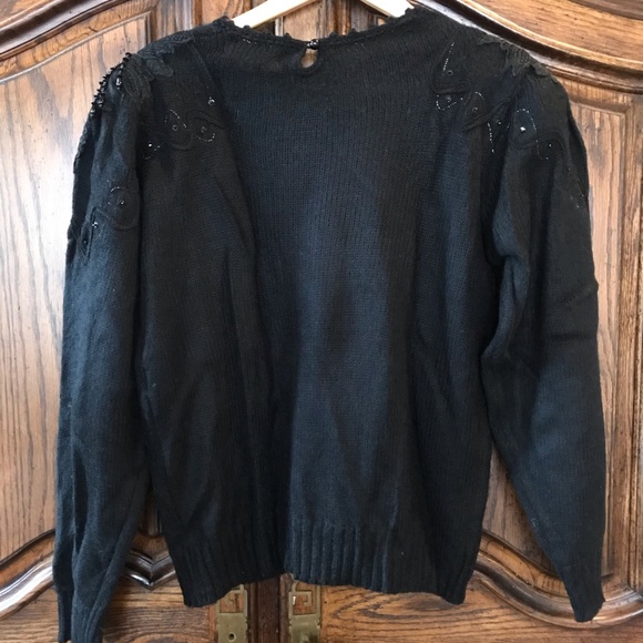 Vintage Embroidered Beaded Black Sweater Medium - Picture 5 of 6